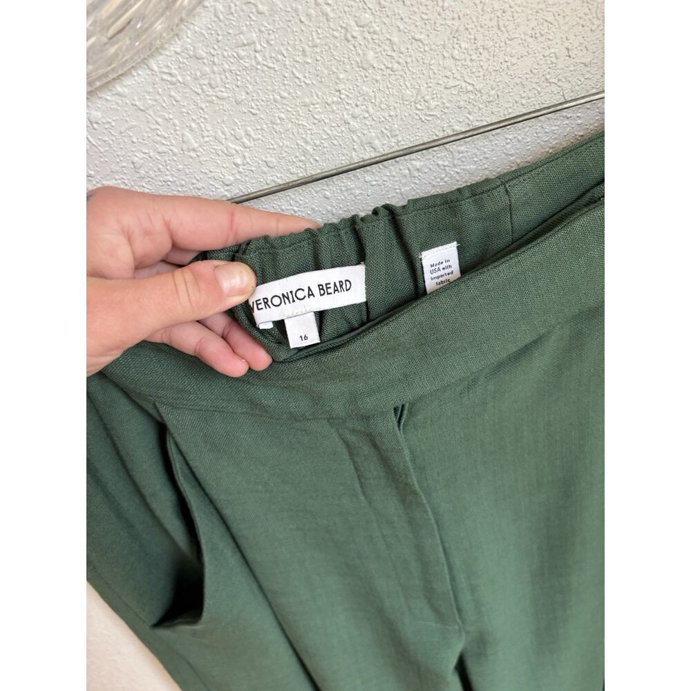 Veronica Beard Marbeau Wide Leg Voile Pleated High Rise Pants Green Size 16 NWOT - Picture 3 of 8
